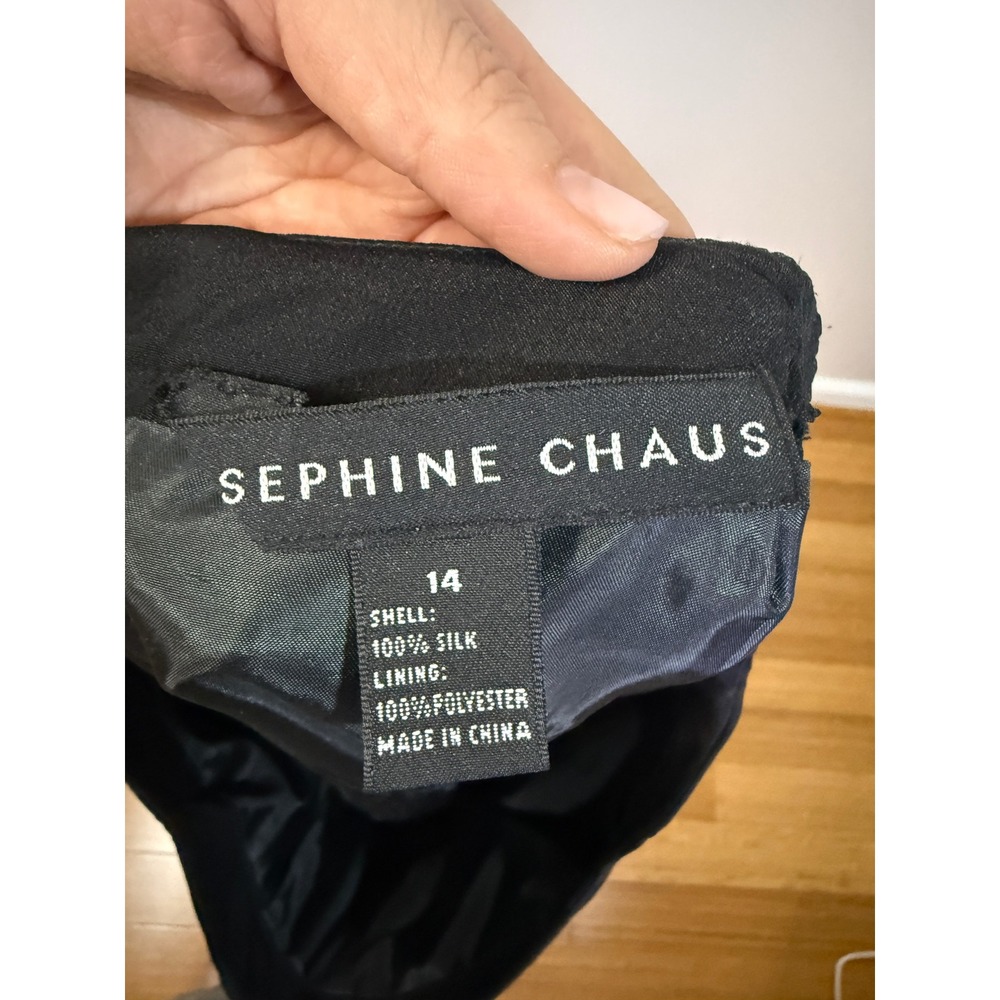 Sephine Chaus Pencil Skirt Women 14 Black 100% Silk Lined Knee Length Career - Picture 4 of 5